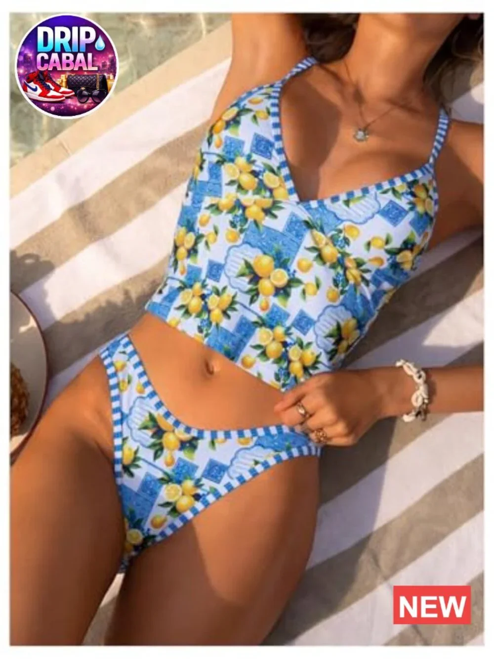 2 Piece Tropical Tankini Swimsuits Vacation Outfits Fruit Print Halter Sets